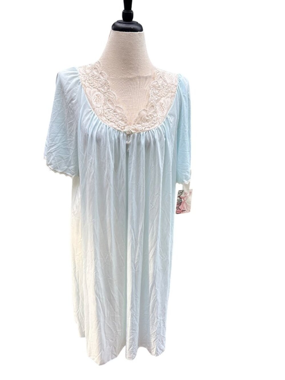 Shadowline Nightgown Lace Square Neckline Size Large NEW VINTAGE Sea Foam Blue